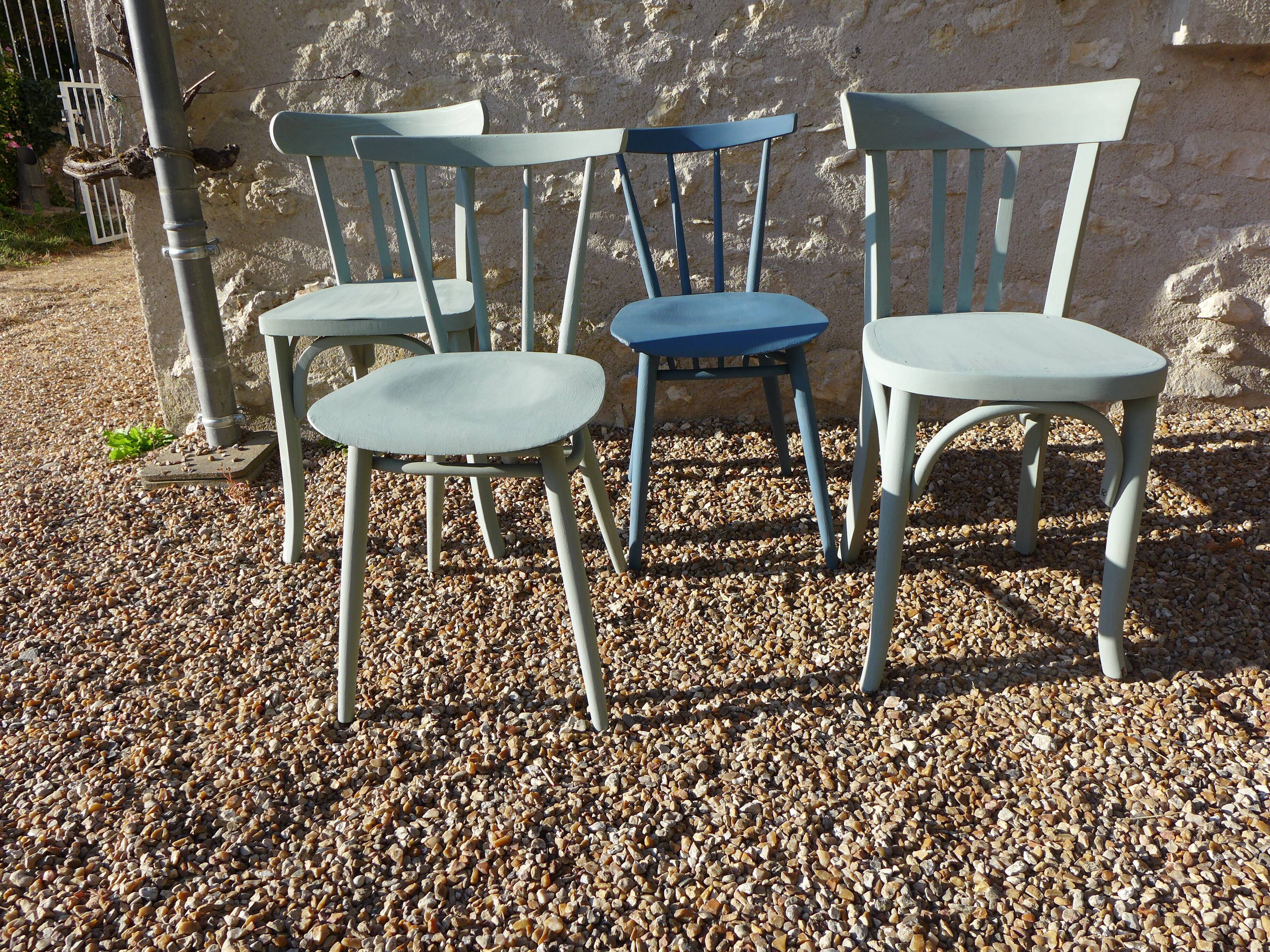 Set of 4 mismatched blue chairs