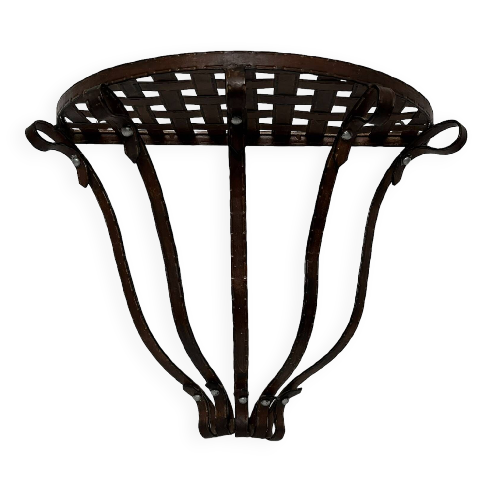 Small wall console Wrought iron trompe l'oeil stitched saddle leather