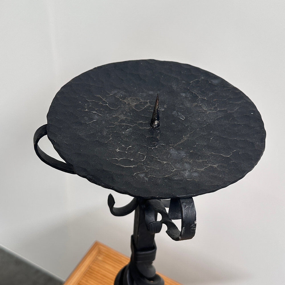 Hand-forged wrought iron candlestick stand, mid-20th century