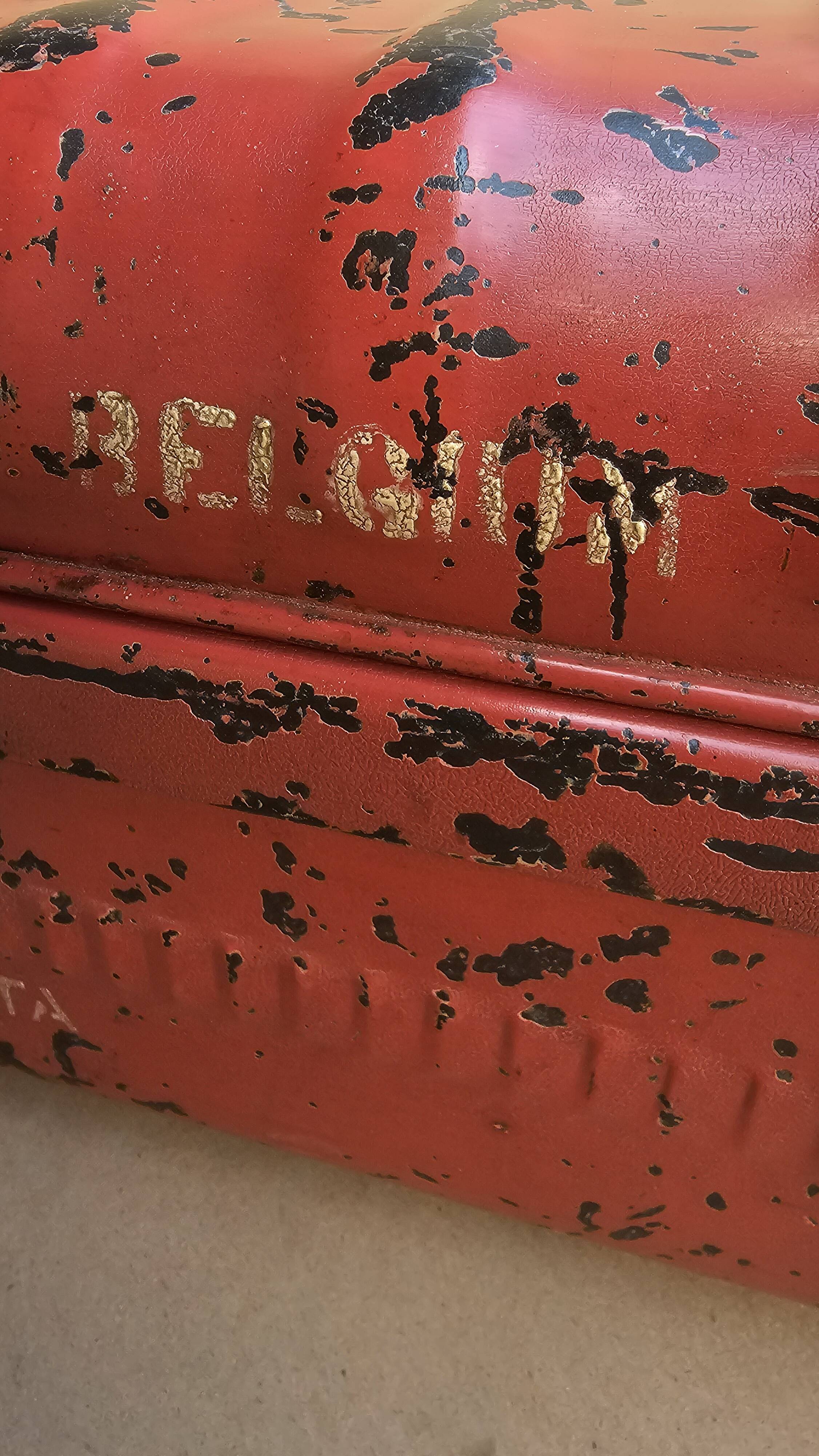 Old metal and brass travel trunk from the Indian Railway