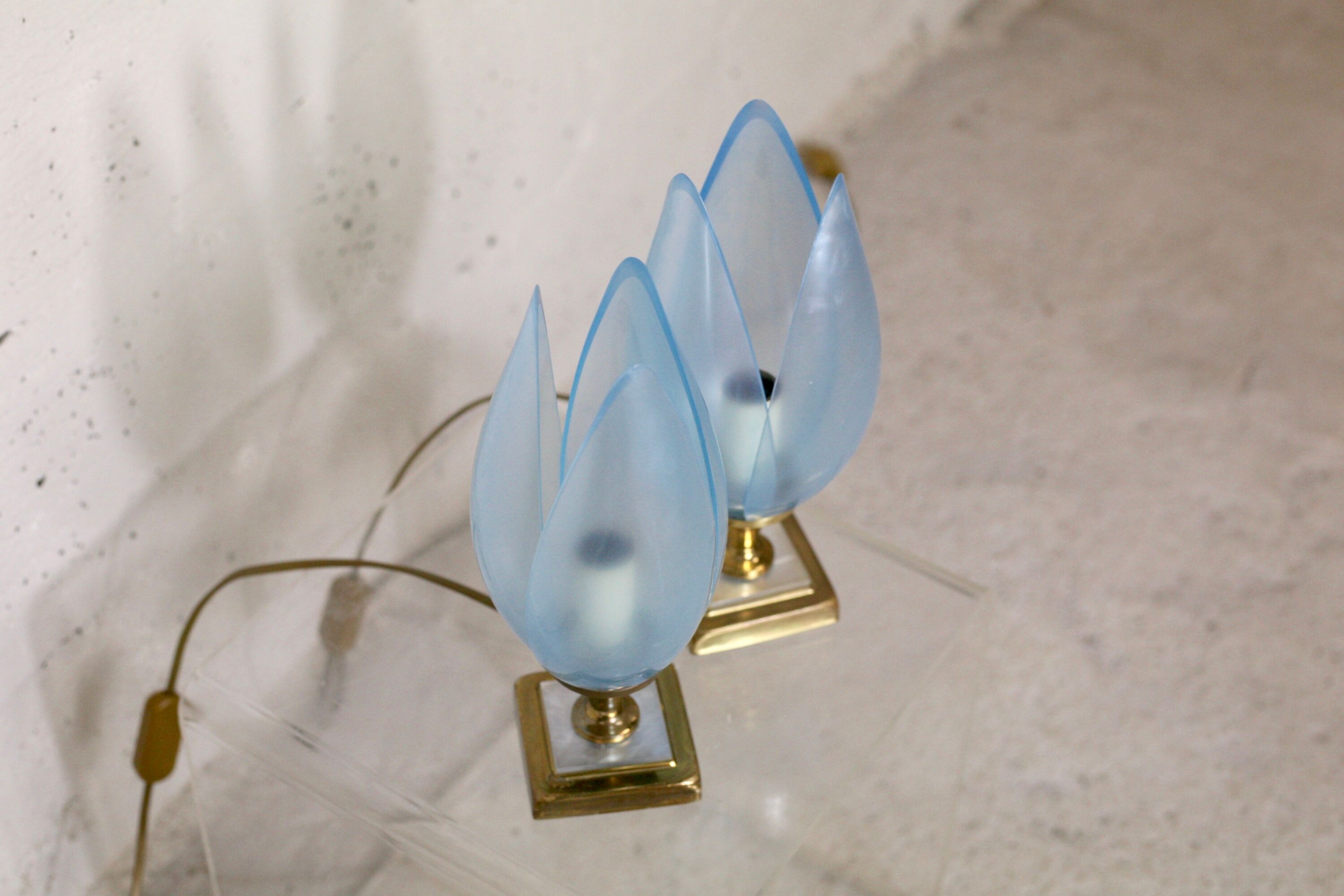 Pair of Blue Lamps edited by Rougier, France, circa 1970