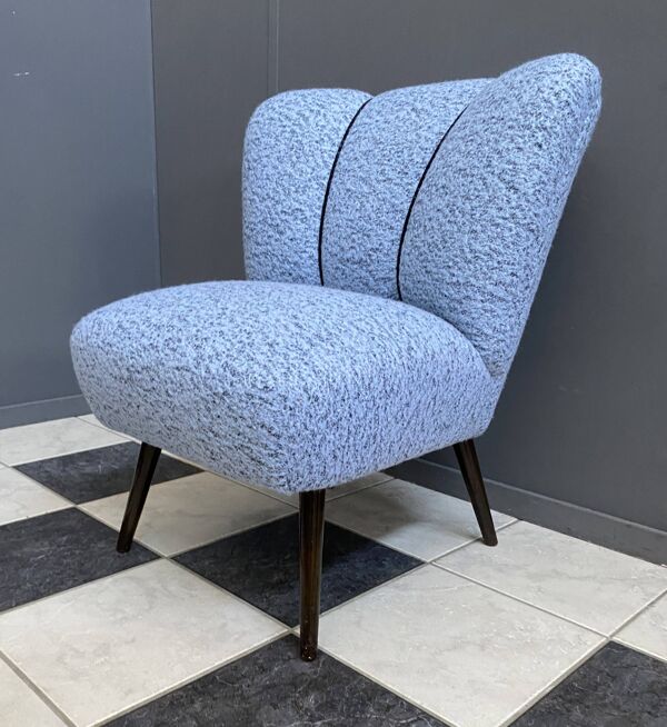 Fauteuil cocktail en laine bleue années 60