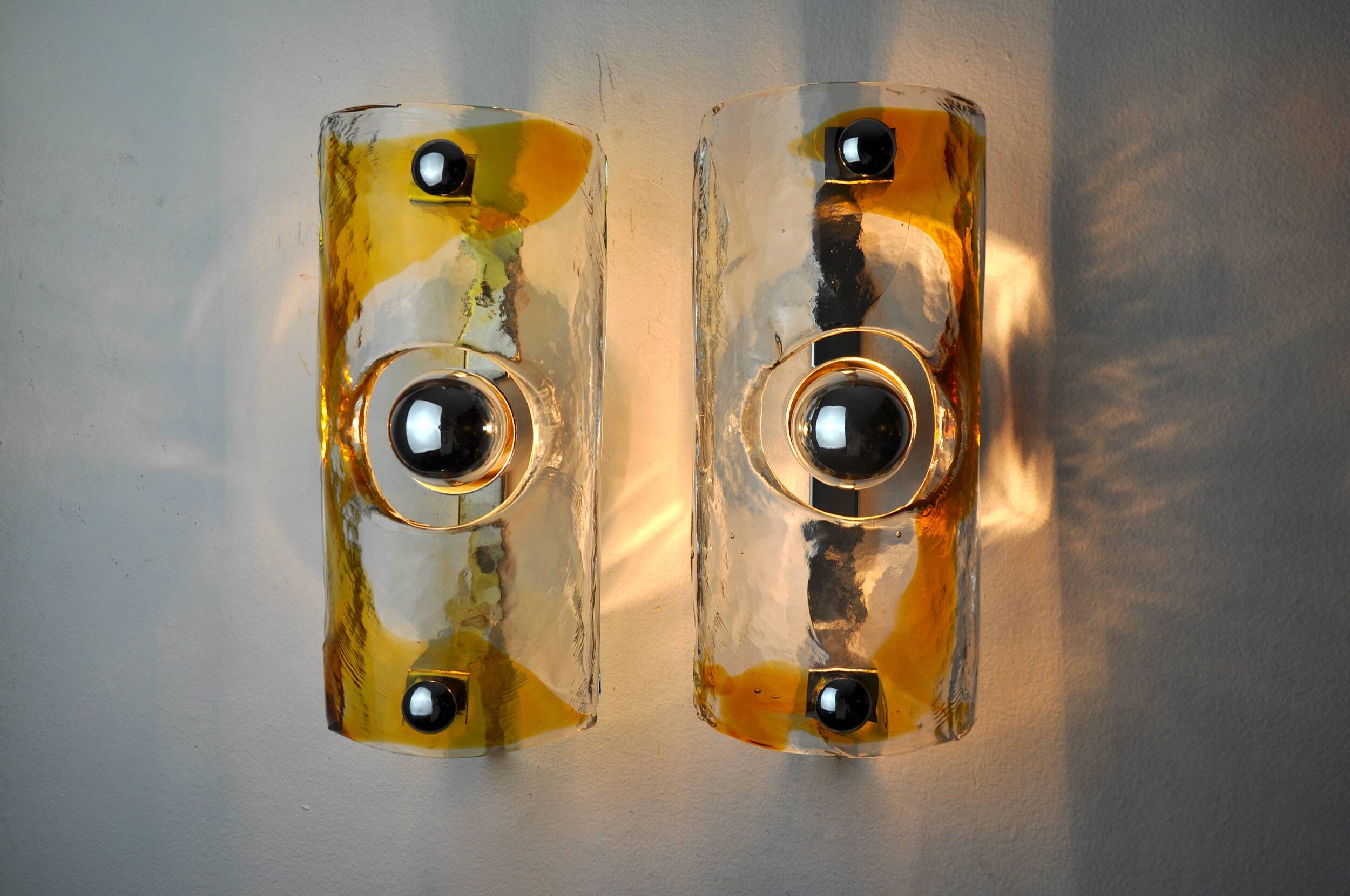 Pair of Murano Mazzega Orange wall lights, Italy, 1970