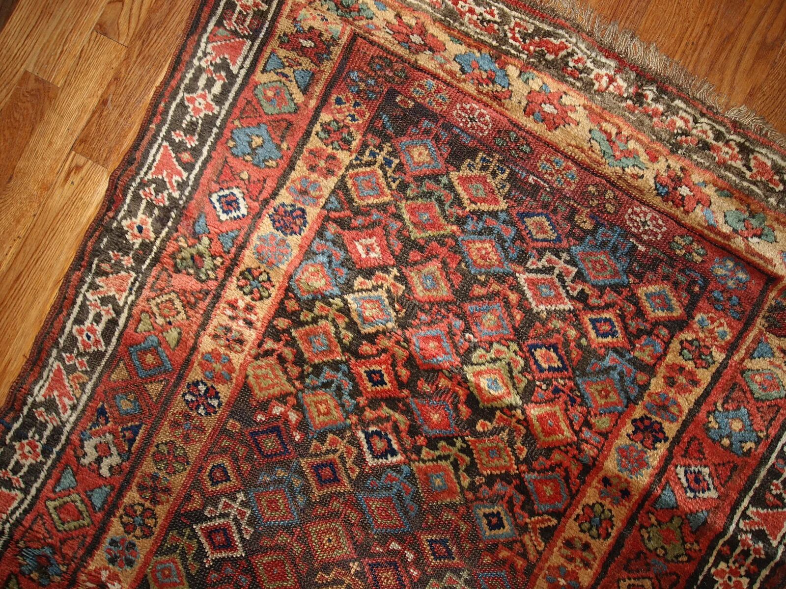 Handmade antique Persian Kurdish runner 3.6' x 17.8' (109cm x 542cm) 1880s - 1B445