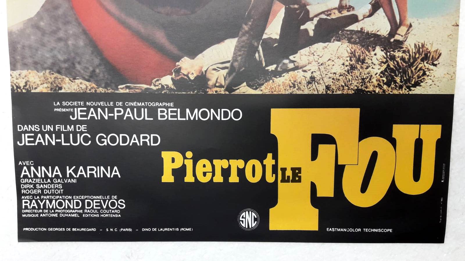 Original film poster " Pierrot Le Fou " 1965 Jean-paul Belmondo, Karina...
