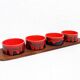 Scandinavian teak tray with 4 ceramic ramekins 1960