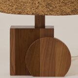 Pair of handcrafted lamps in solid oak with cork shades, circa 1970