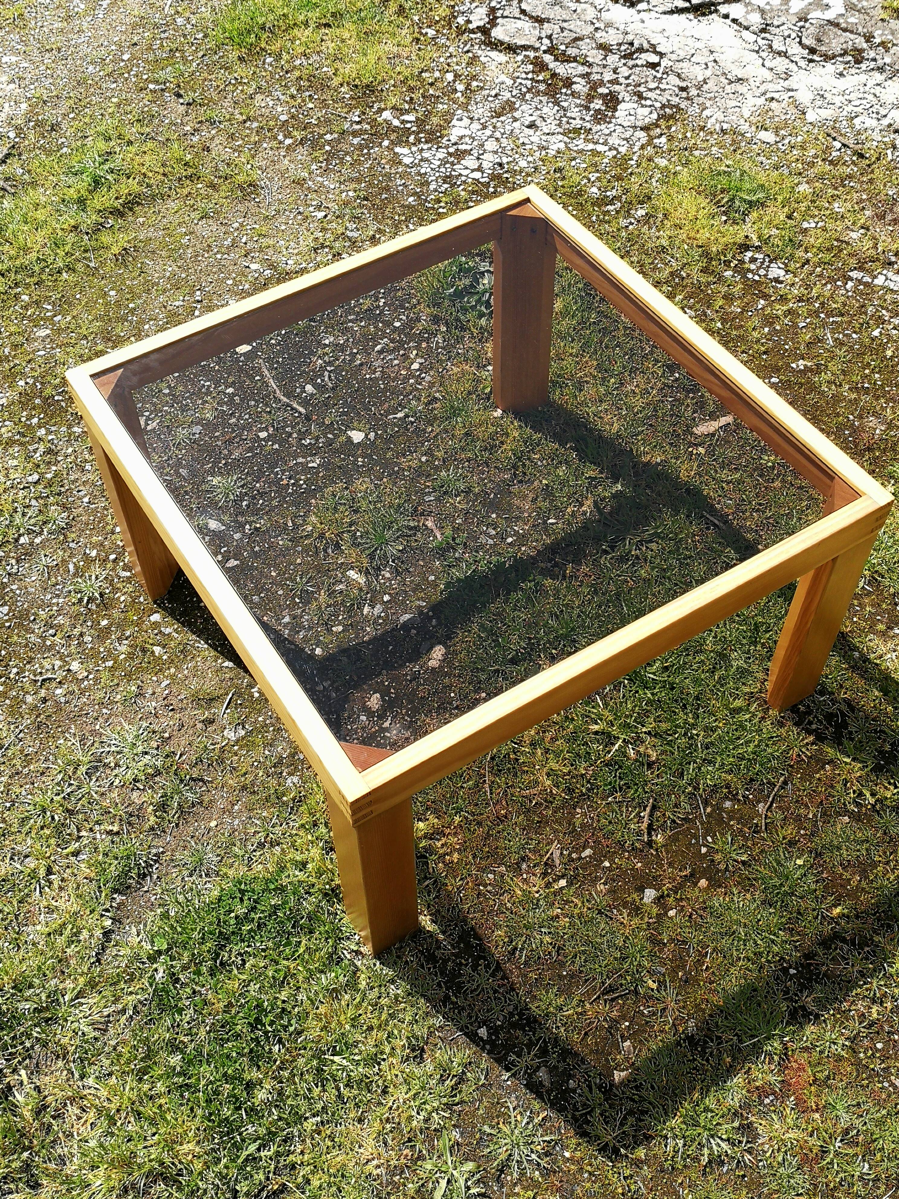 Pair of wood/smoked glass square coffee table
