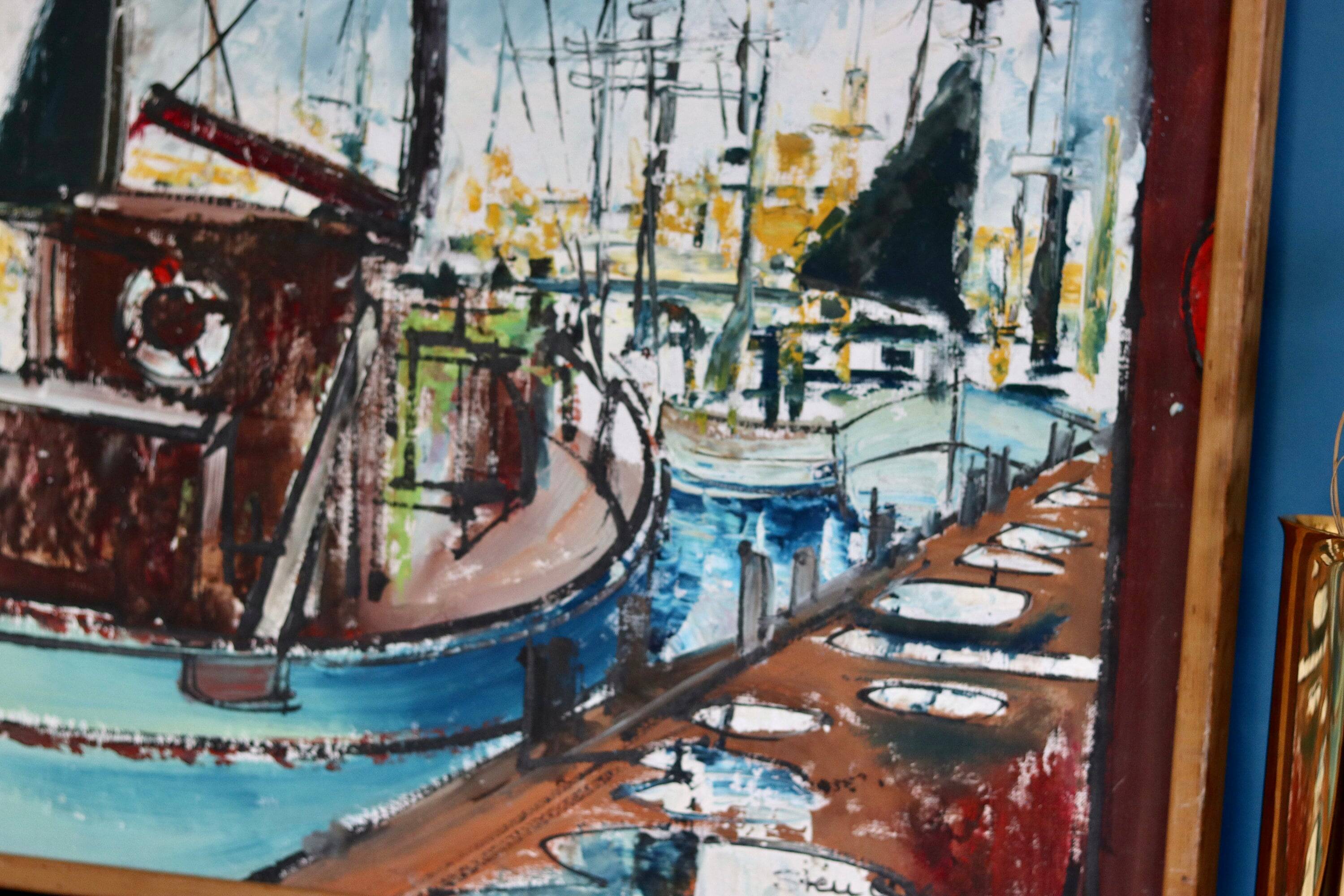 Original Swedish oil on canvas from the mid-century "Marina" by Steu (1971) - Framed