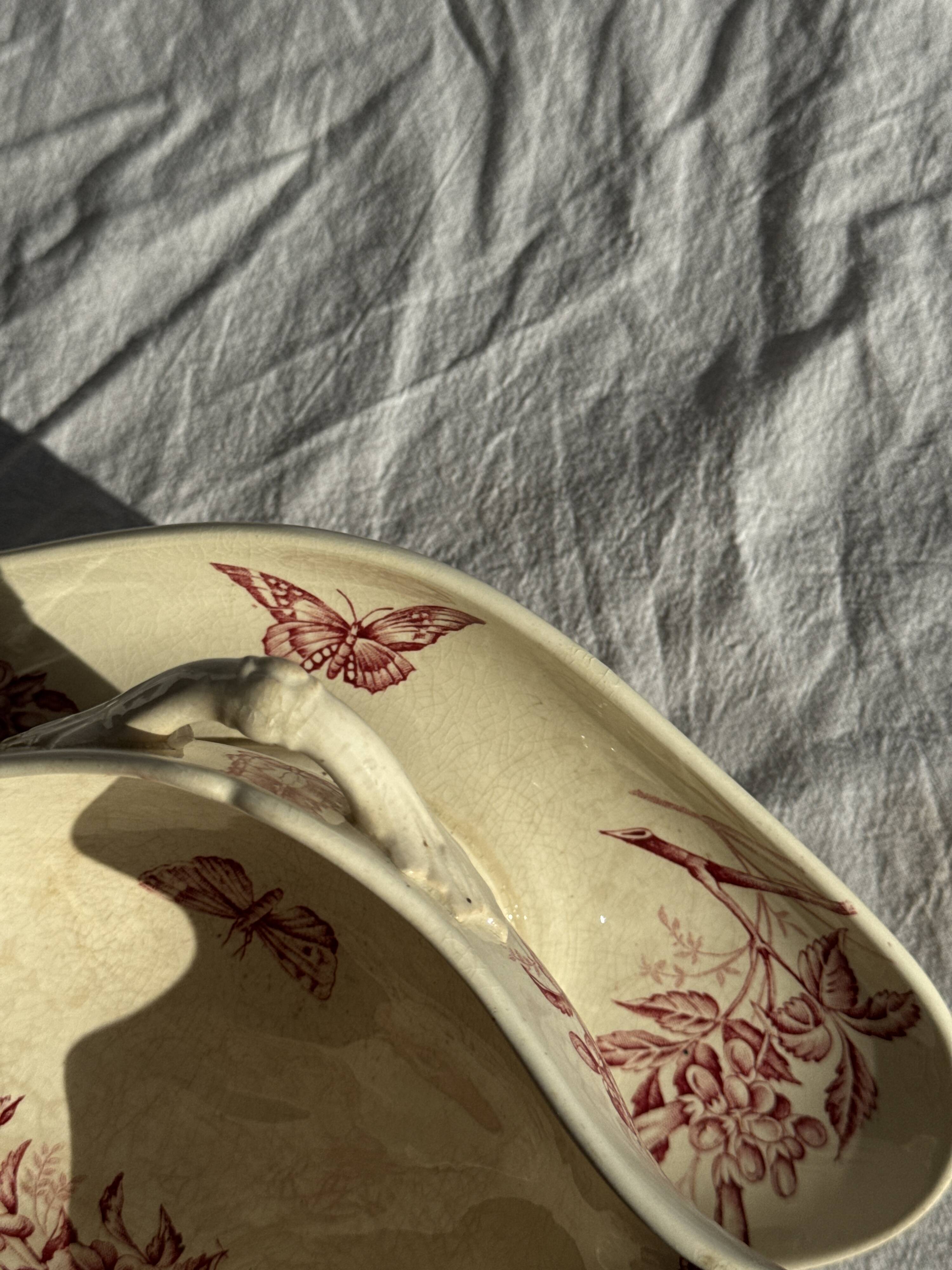 Old pink earthenware saucier Badonviller model Jasmin