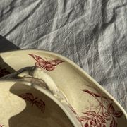 Saucier ancienne en faïence rose de Badonviller modèle Jasmin