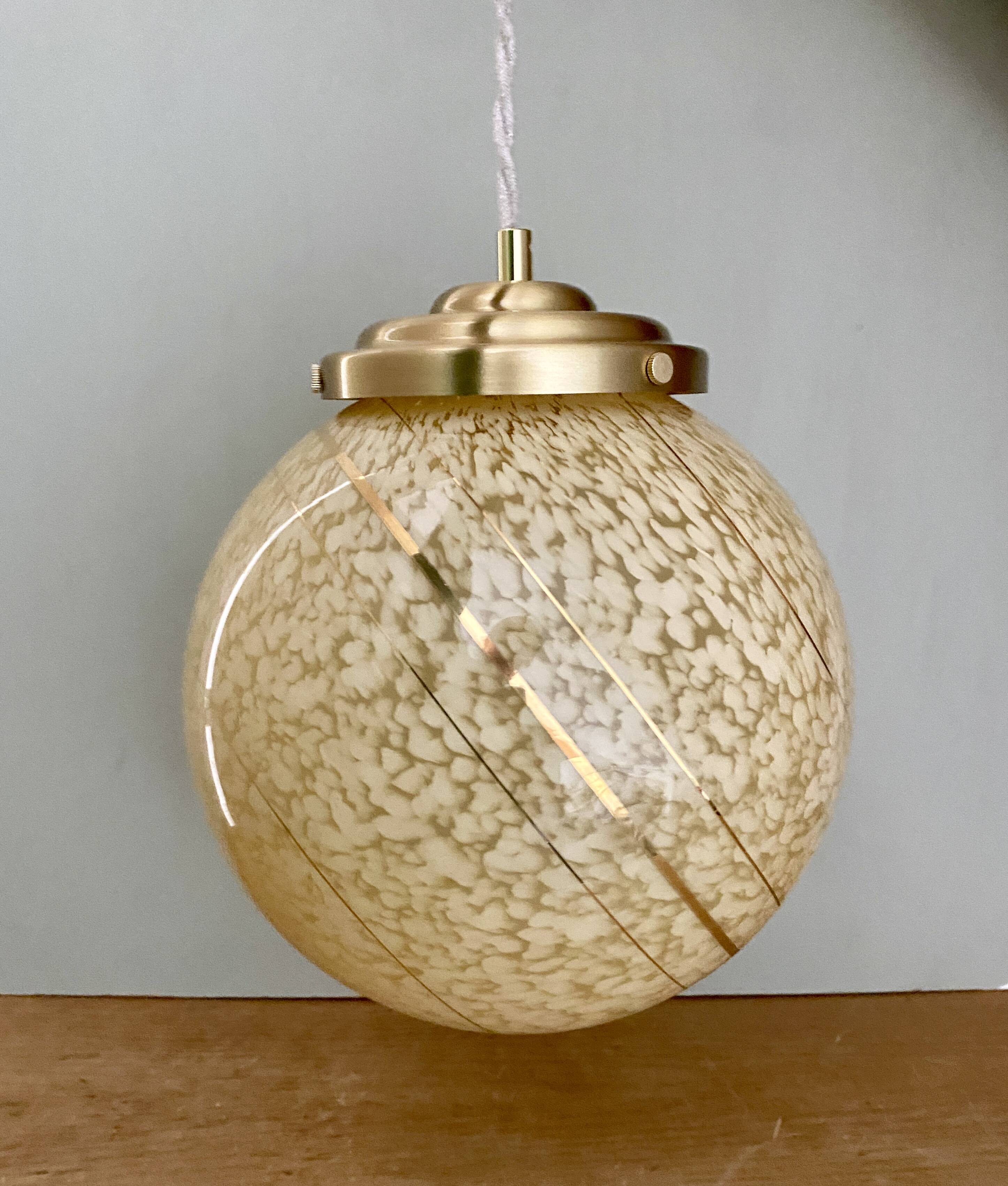 Vintage globe pendant light in yellow and gold clichy glass XXL