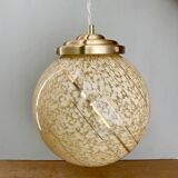 Suspension globe vintage en verre de clichy jaune et doré XXL