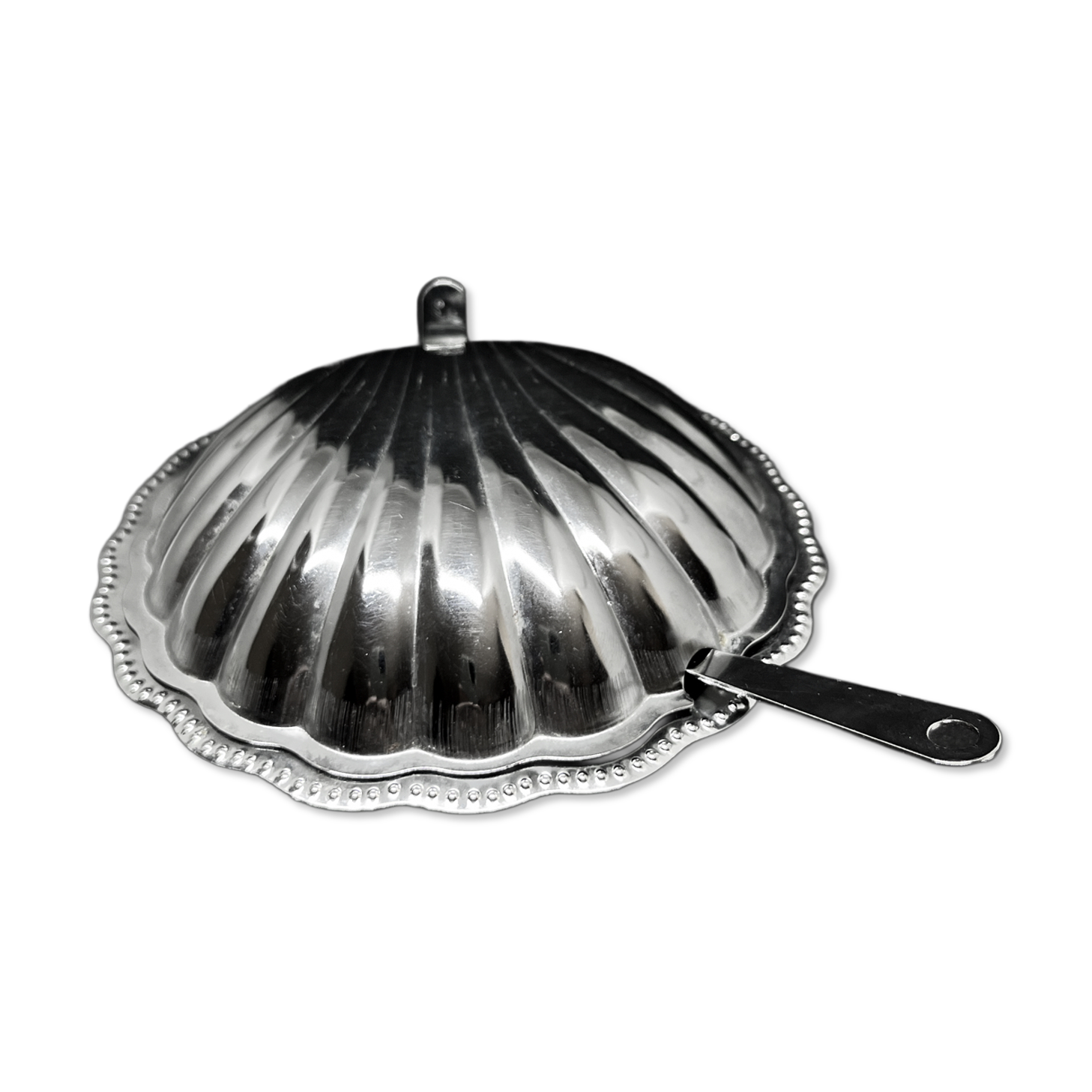 Vintage butter dish / caviar dish in cobalt blue glass & metal