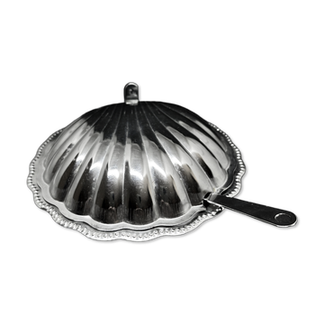 Vintage butter dish / caviar dish in cobalt blue glass & metal