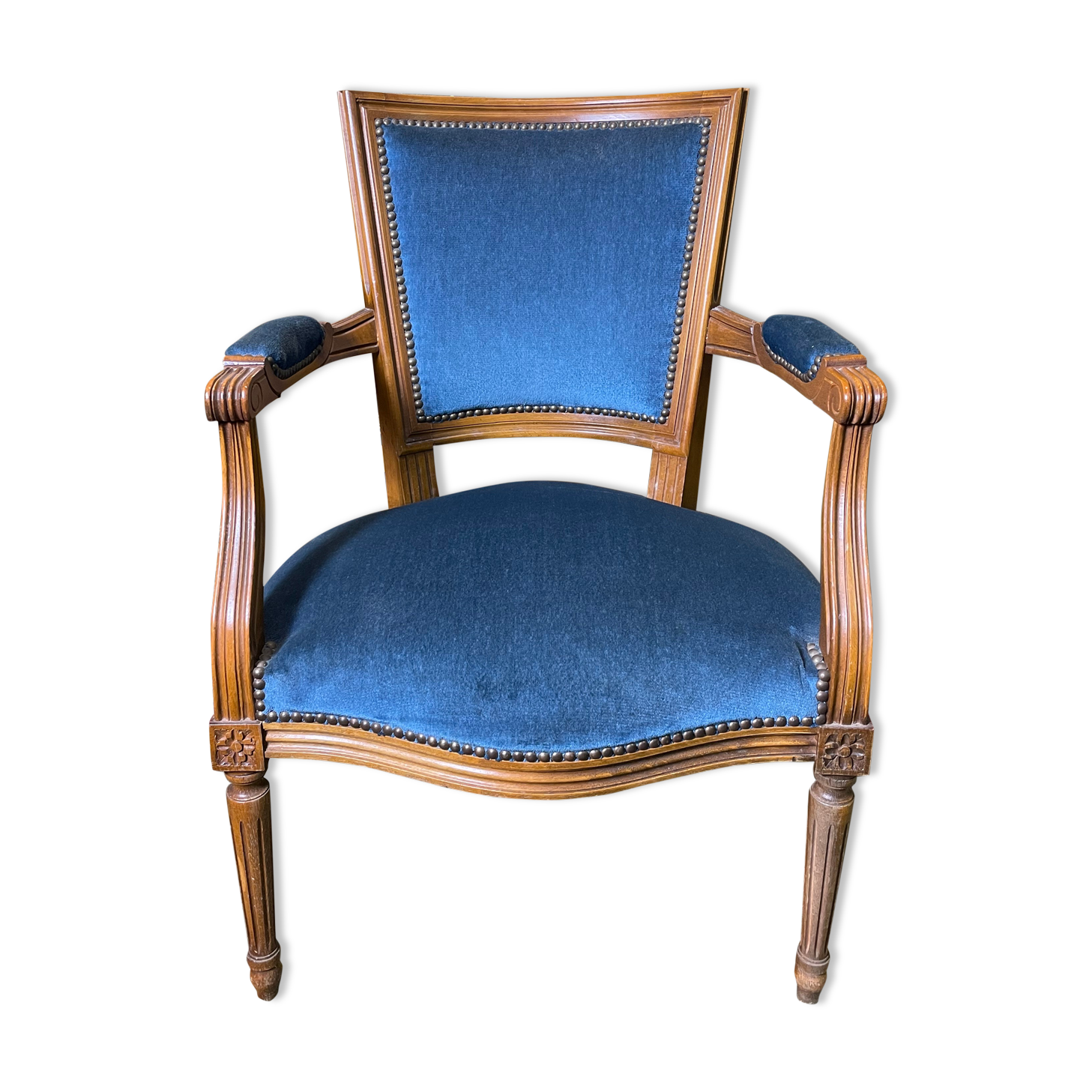 Louis XVI style convertible armchair blue velvet