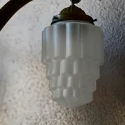 Art Deco lustre in brass and frosted pressed glass from the 1930s.