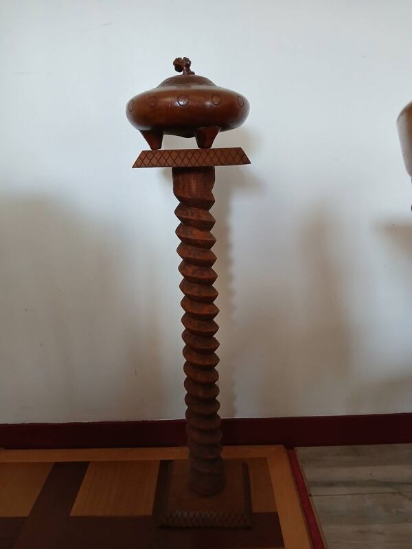 Sellette Colonne Torse Vintage - Bois Massif Sculpté - Style Art Déco