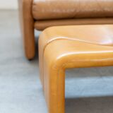 Pair of armchairs with cognac-colored pouf, "Coronado" model by Afra & Tobia scarpa for B&B It