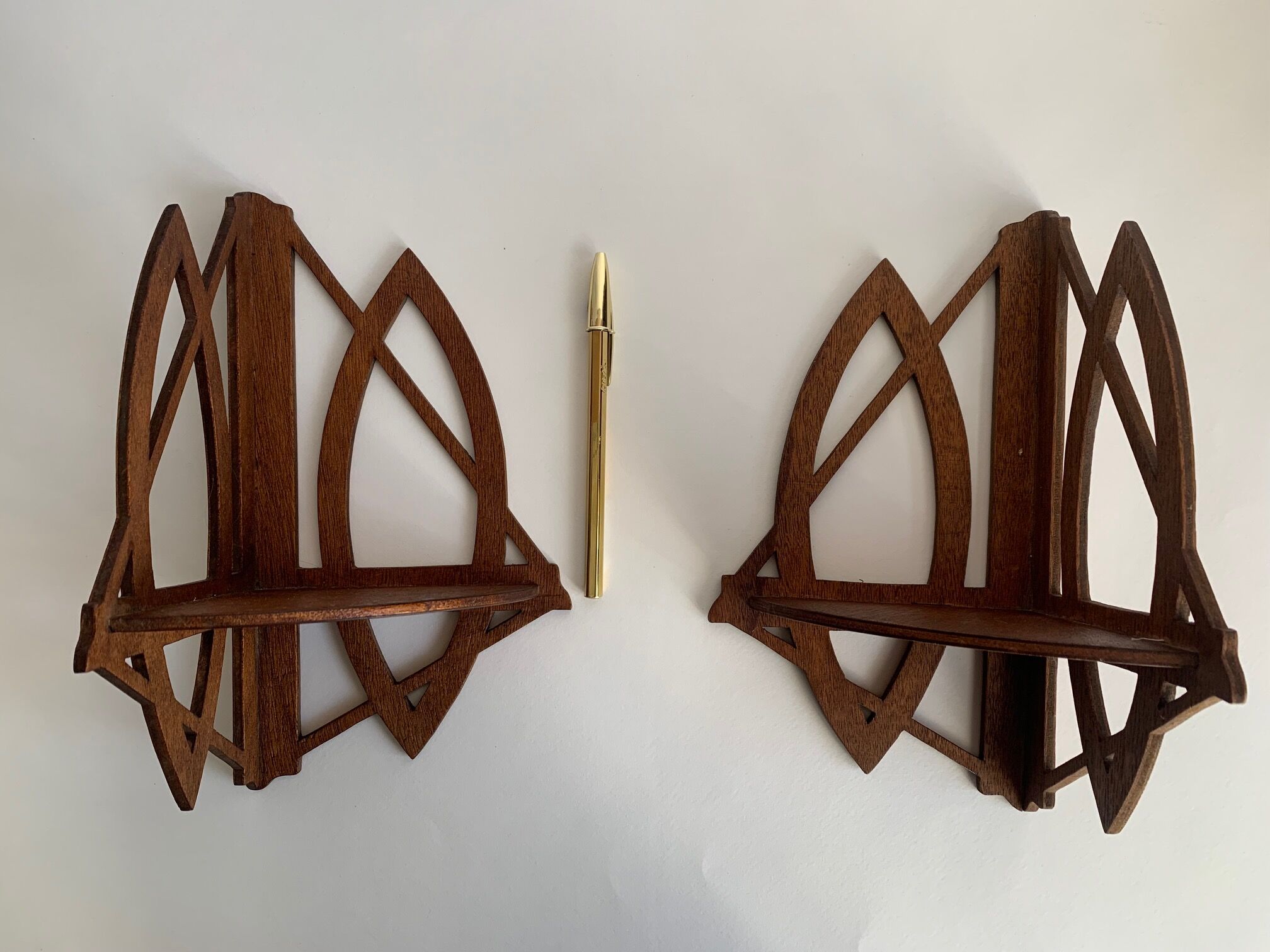 Pair of wall corner shelves, art deco