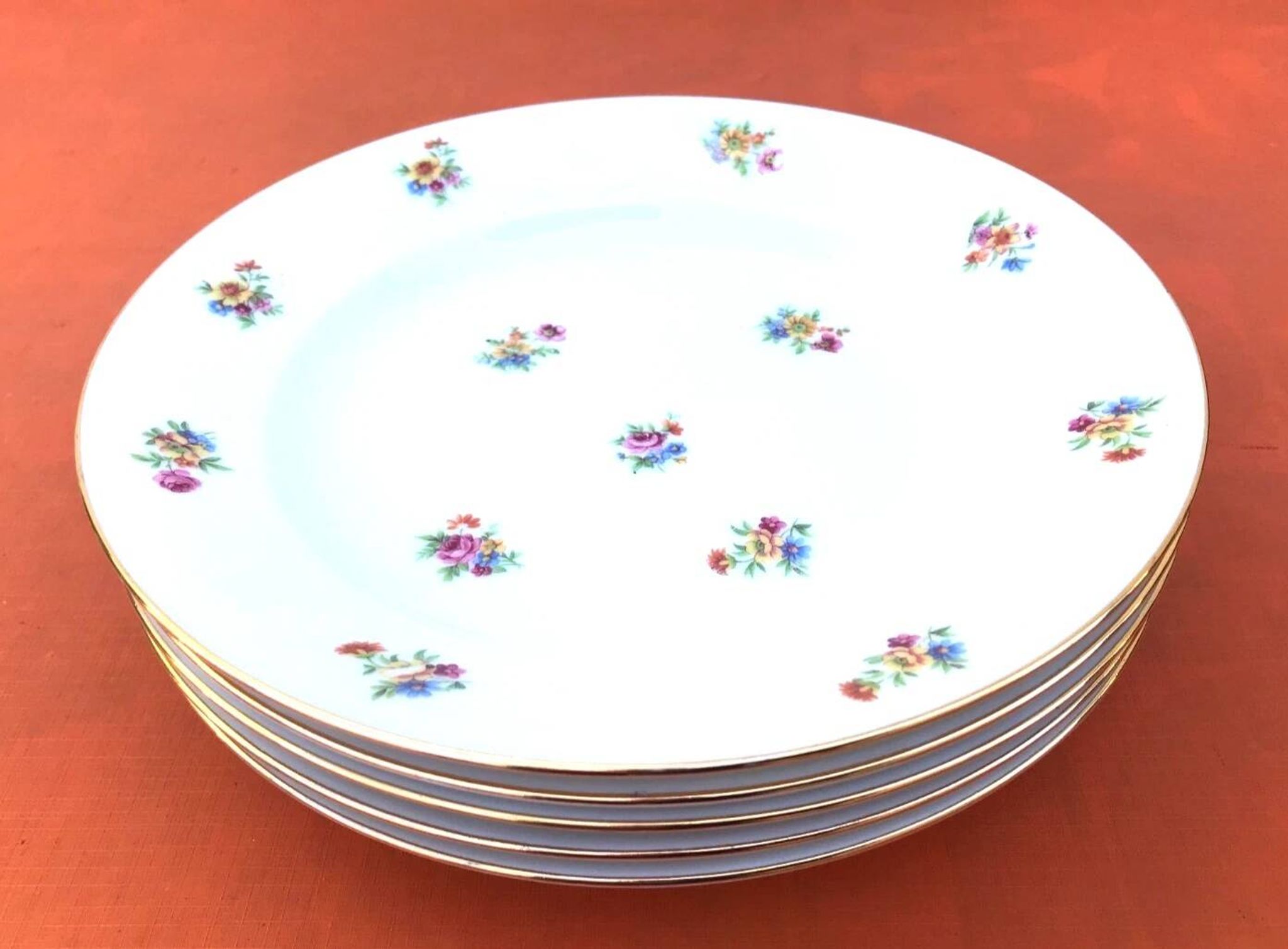 5 antique porcelain soup plates PN France