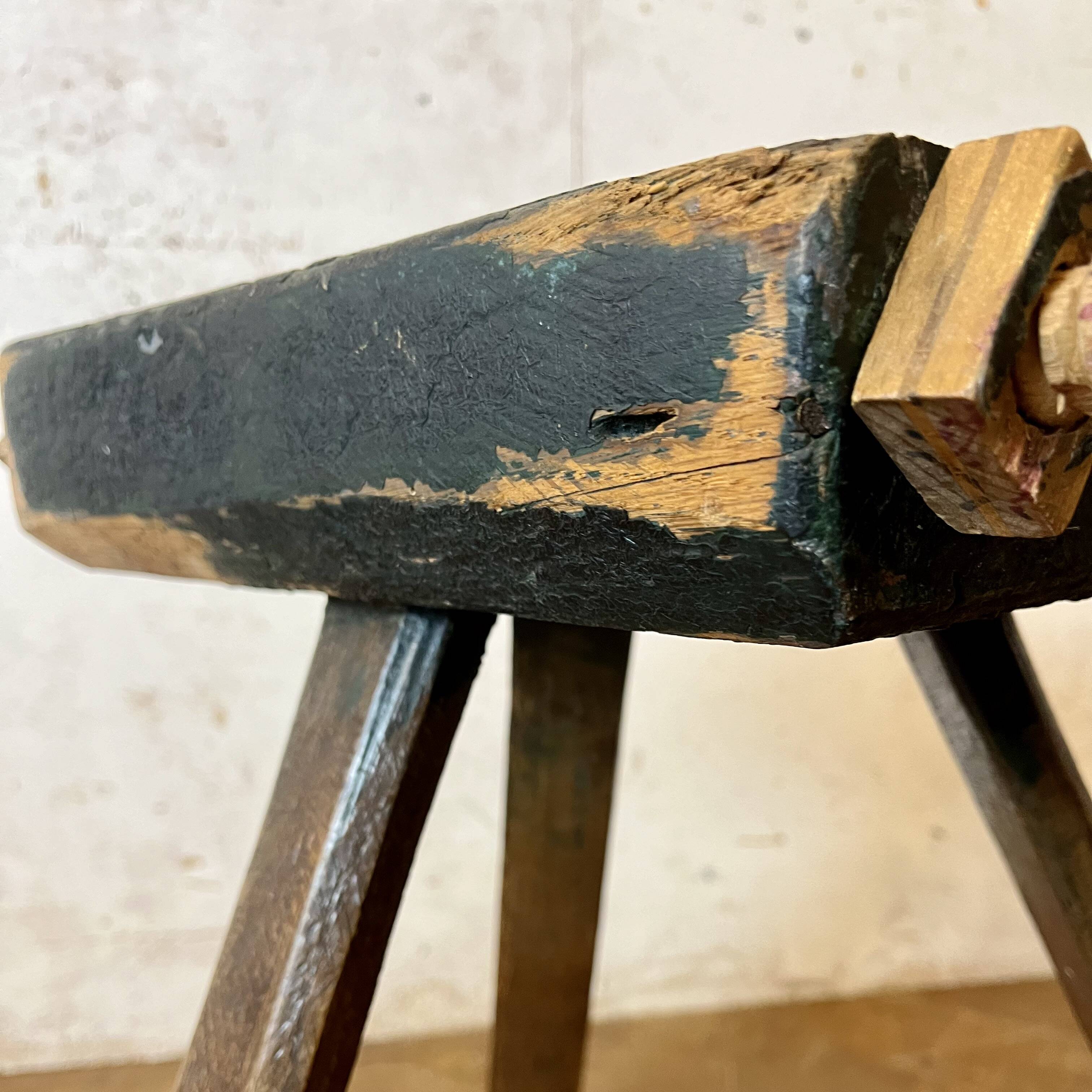 Constructivist wooden stool, folk art.