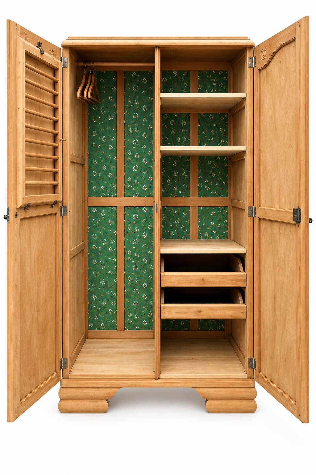 Parisian Art Deco wardrobe, renovated with raw wood.