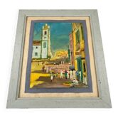 Tableau Pierre Lagache scène de rue Bahia Brésil 1955 signé cadre
