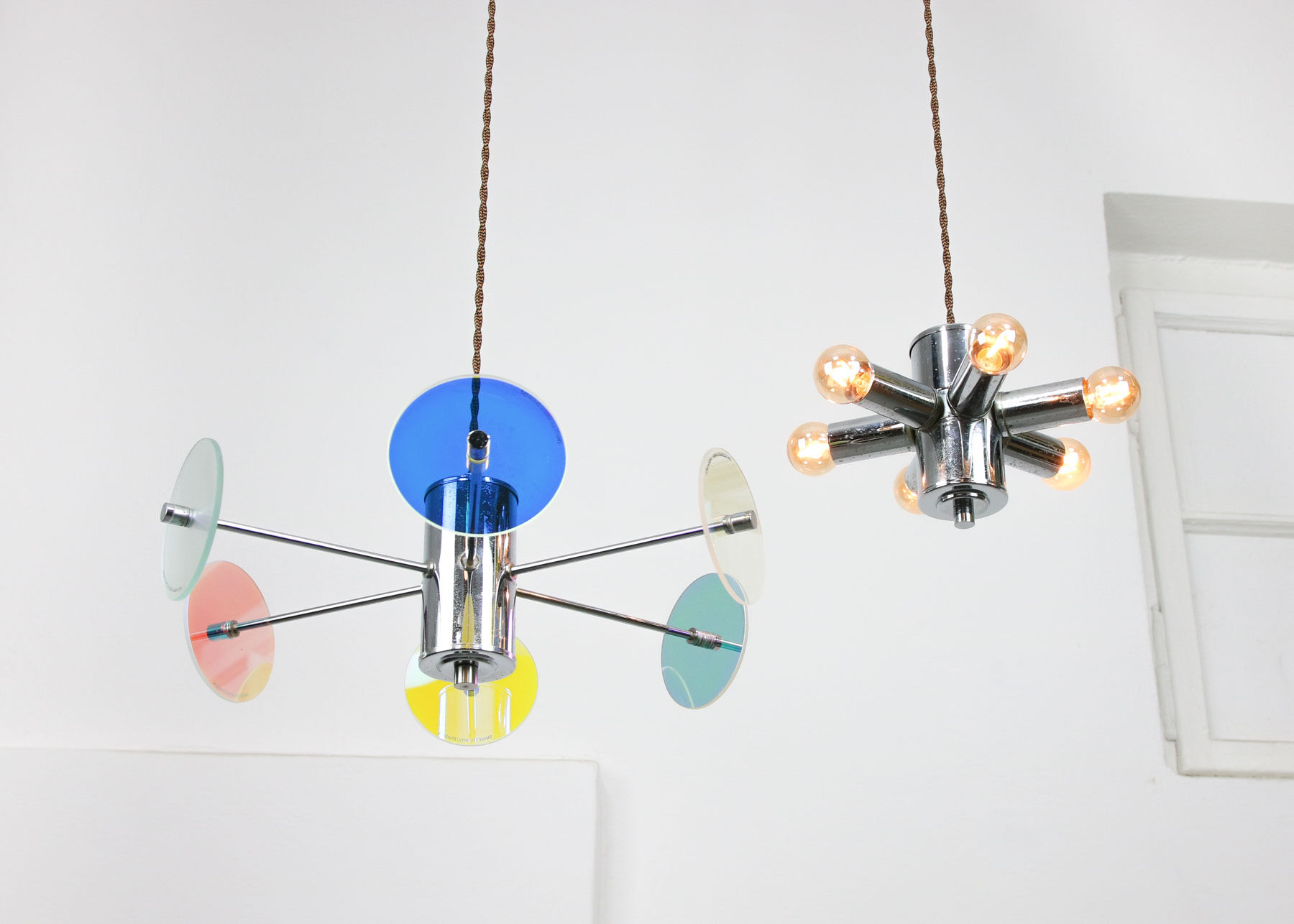 Vintage Italian Chrome Lamp Duo, 70s