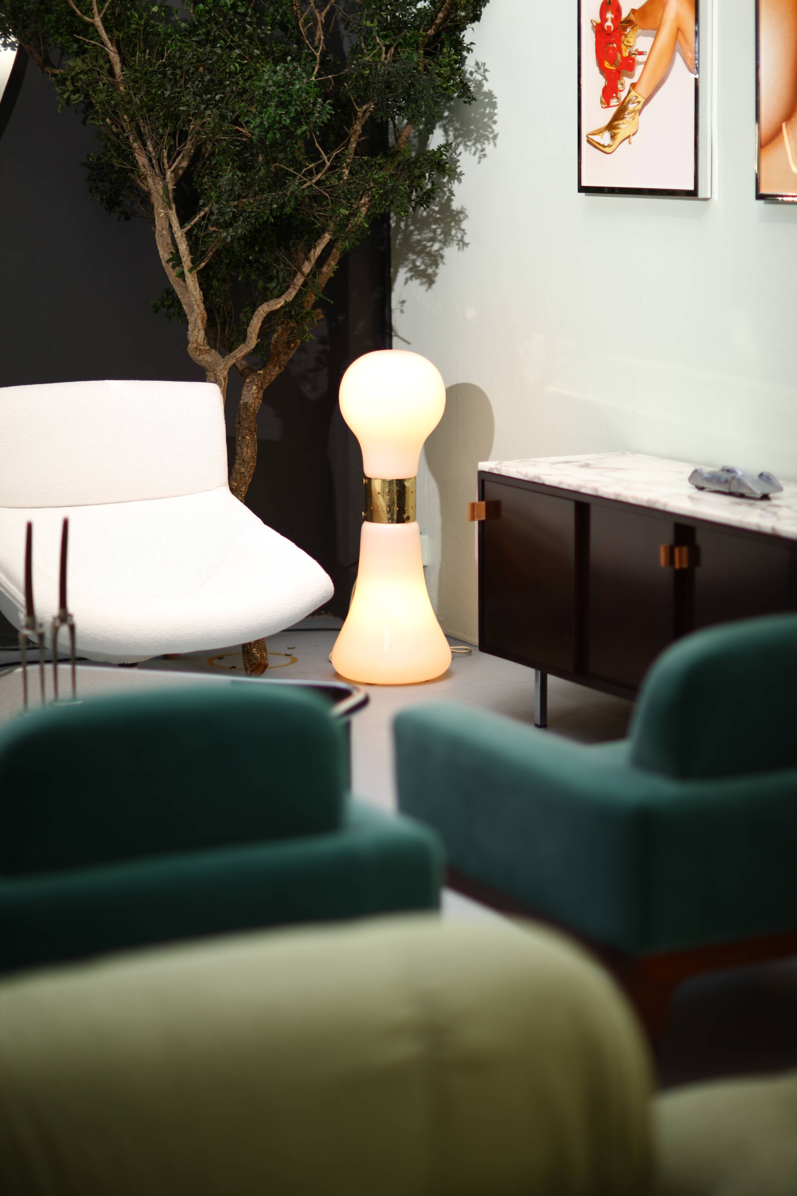 Brillo Floor Lamp in White Murano Glass Attributed to Carlo Nason