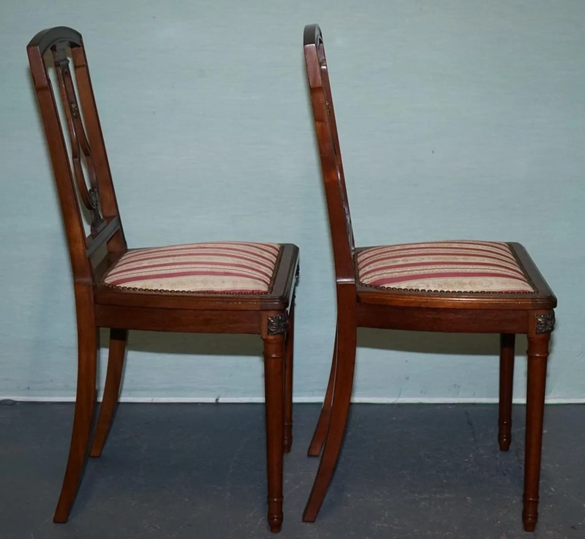 Set of Vintage Wooden Dining Chairs with Carved Details