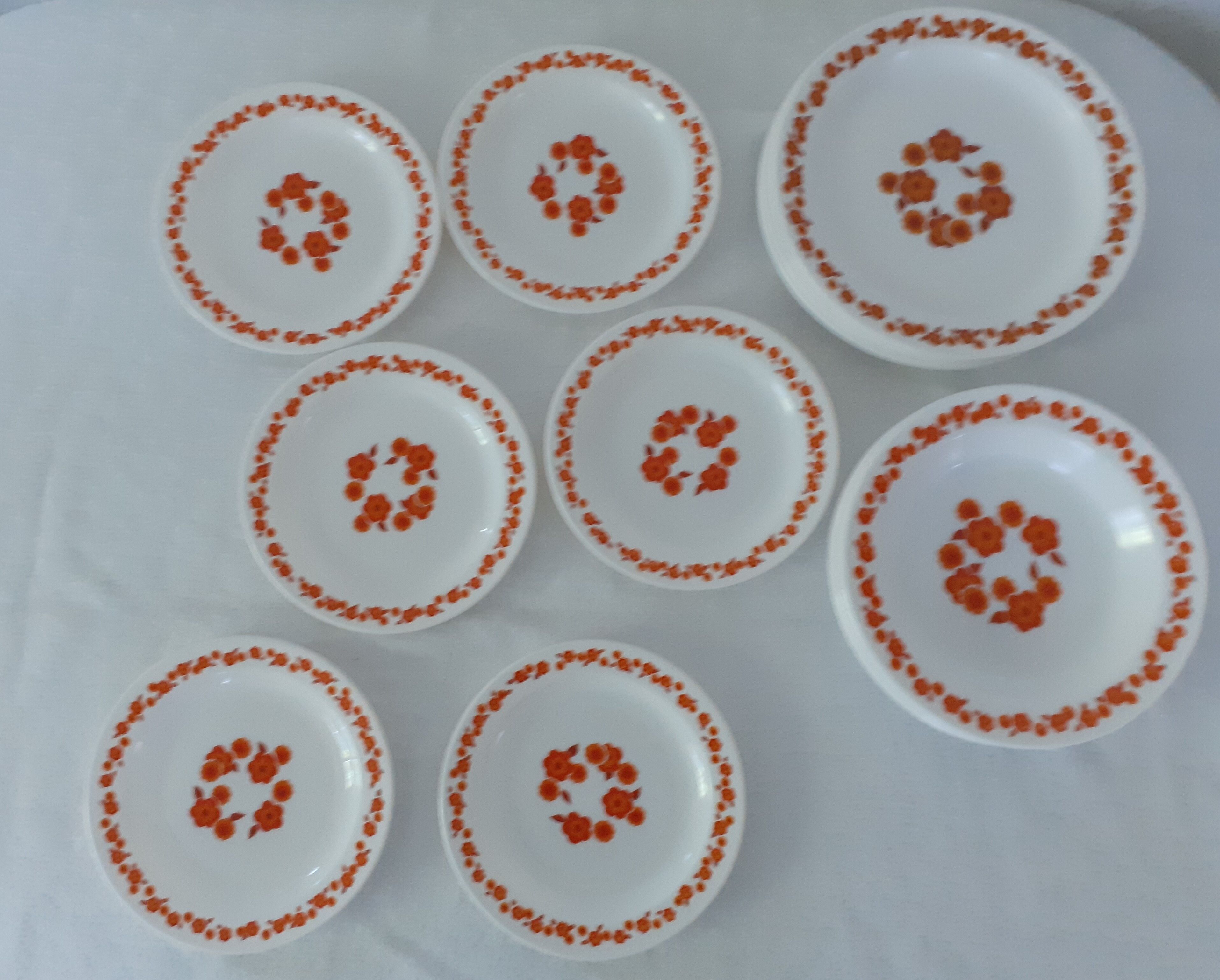 18 plates lotus arcopal vintage orange flowers
