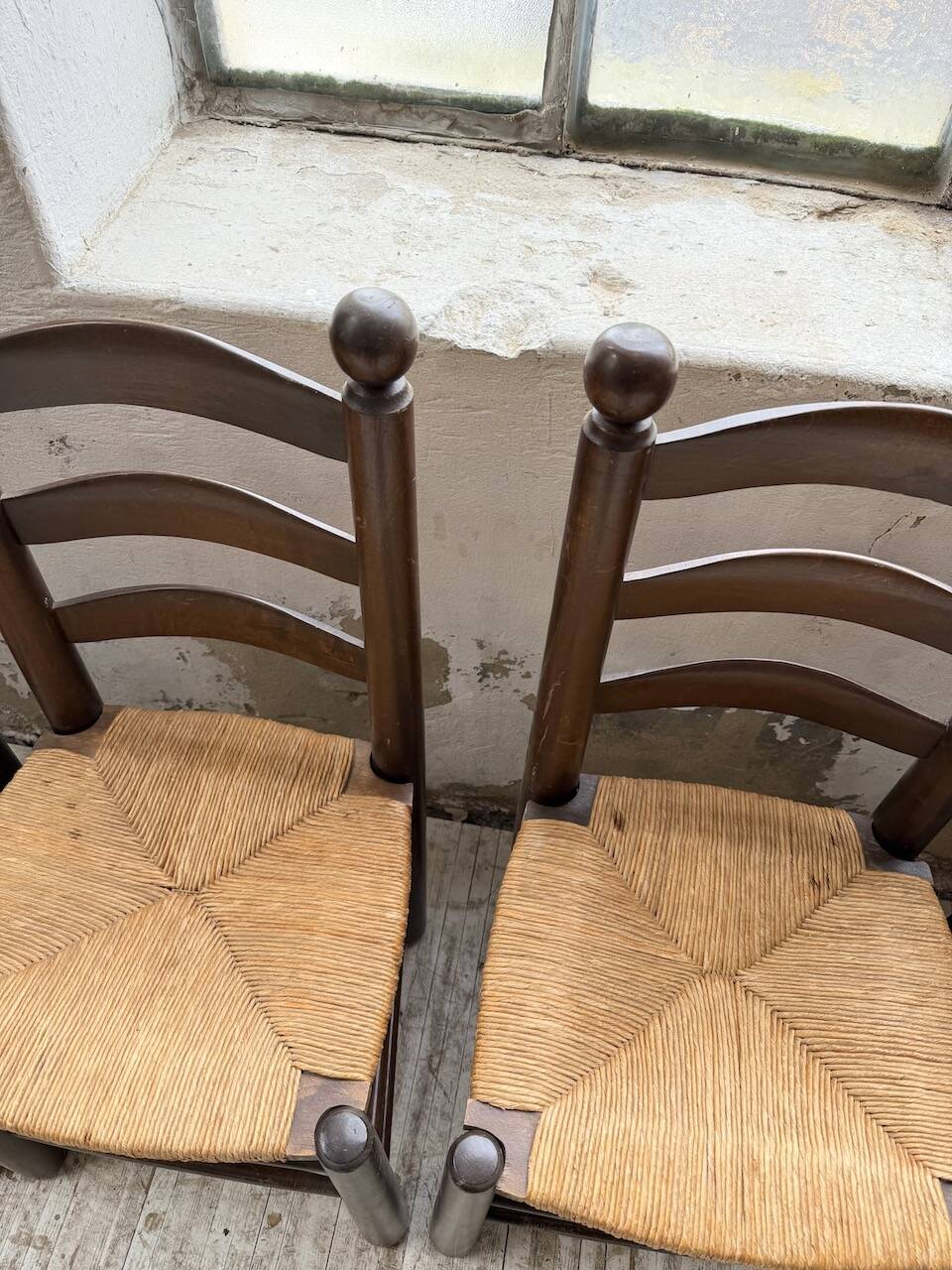 Straw chairs oak 1940s Dudouyt
