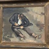 Canvas painting signed Le retourneur