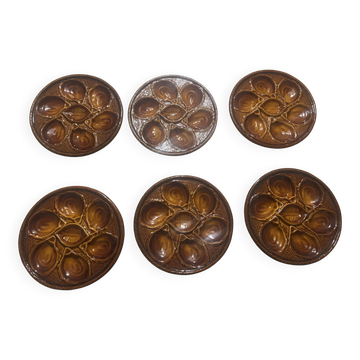 6 Assiettes à Huîtres / Coquillages avec Citron Marrons St Clément N° 4589