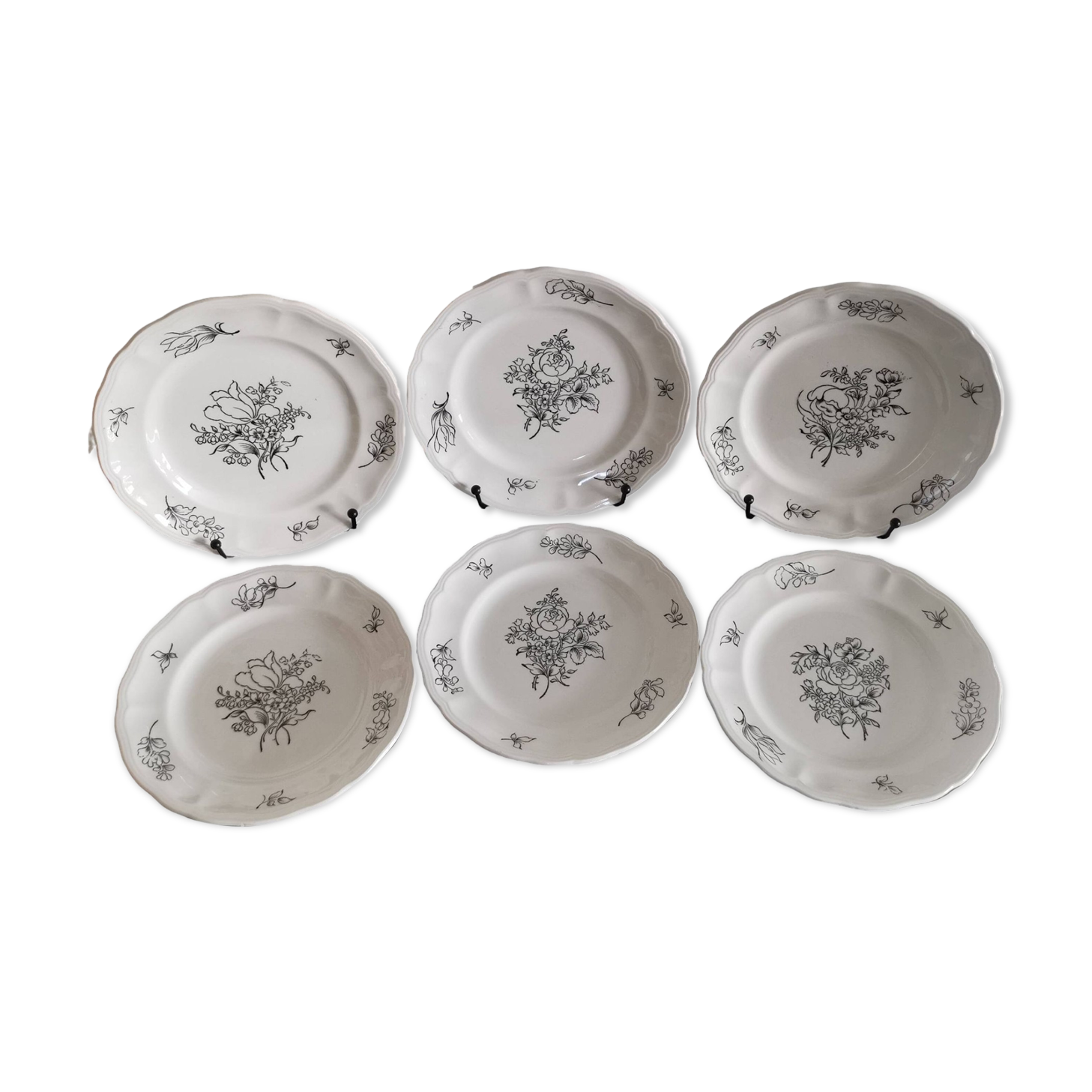 Dessert plates in half Luneville porcelain, black decor