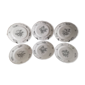 Dessert plates in half Luneville porcelain, black decor