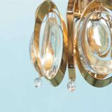 Vintage brass and crystal suspension Palwa, mid-century suspension.