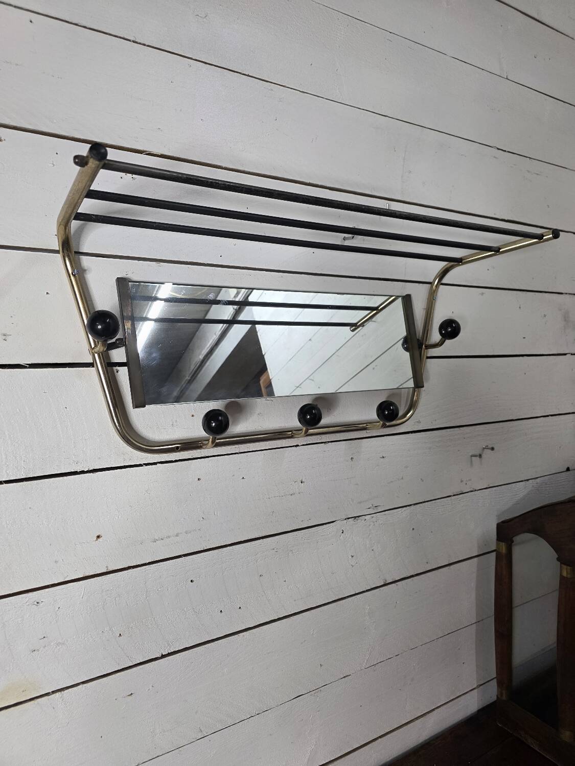 Vintage coat rack with pivoting mirror from the 60s