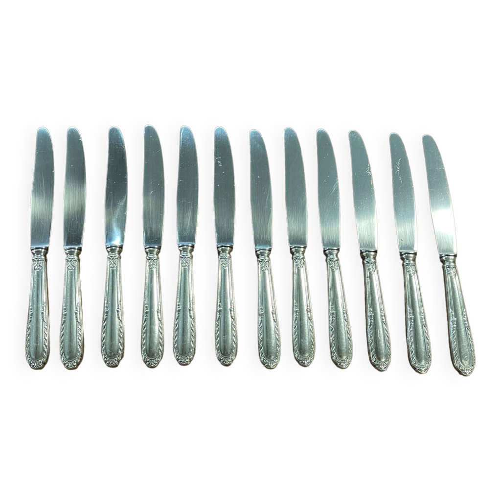 12 fourchettes à huitre métal argenté décor filets perles