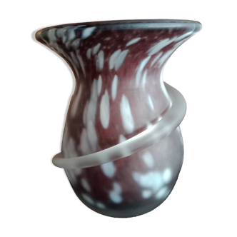 Vase Lamartine en verre moucheté blanc, chocolat enroulement incolore