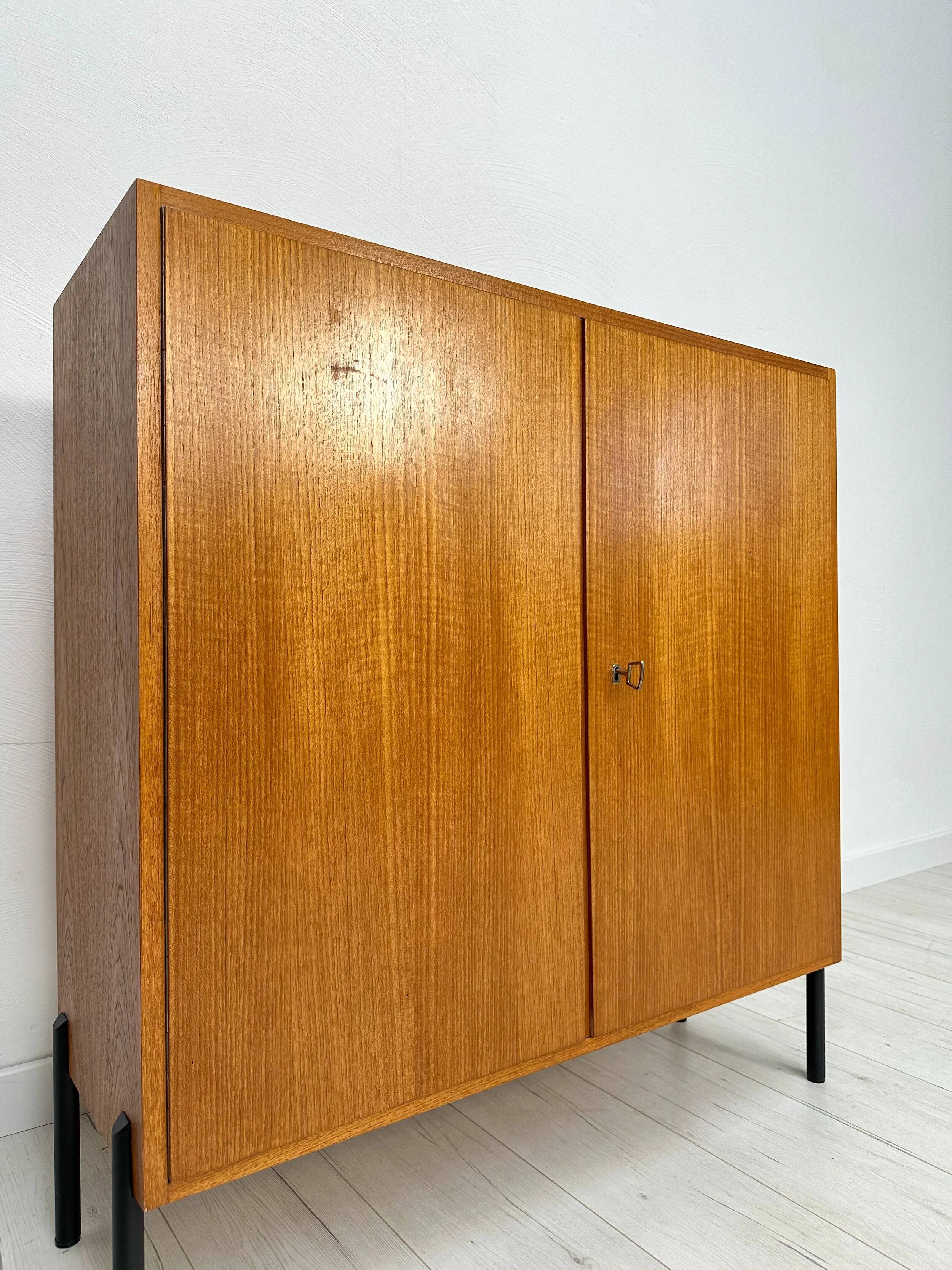 1960s Small Vintage Teak Dresser with Metal Legs