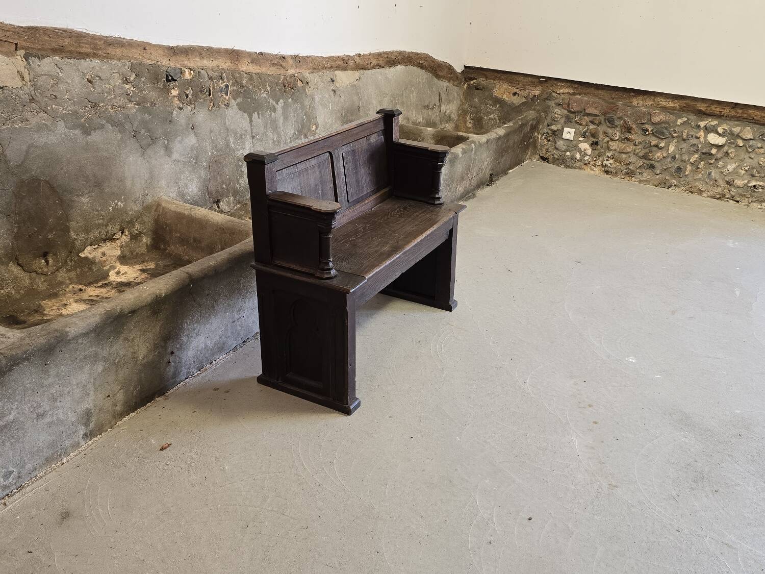 Small 19th century church chest bench in solid oak