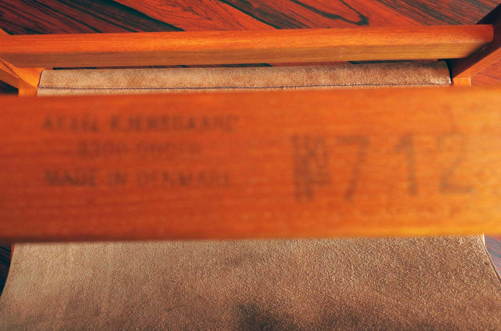 Aksel Kjersgaard teak and suede leather magazine rack 1960