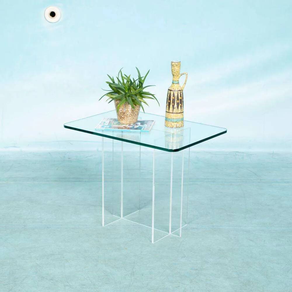 Minimalist side table in glass & acrylic, Memphis style