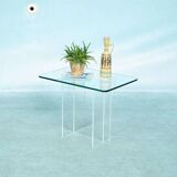 Minimalist side table in glass & acrylic, Memphis style