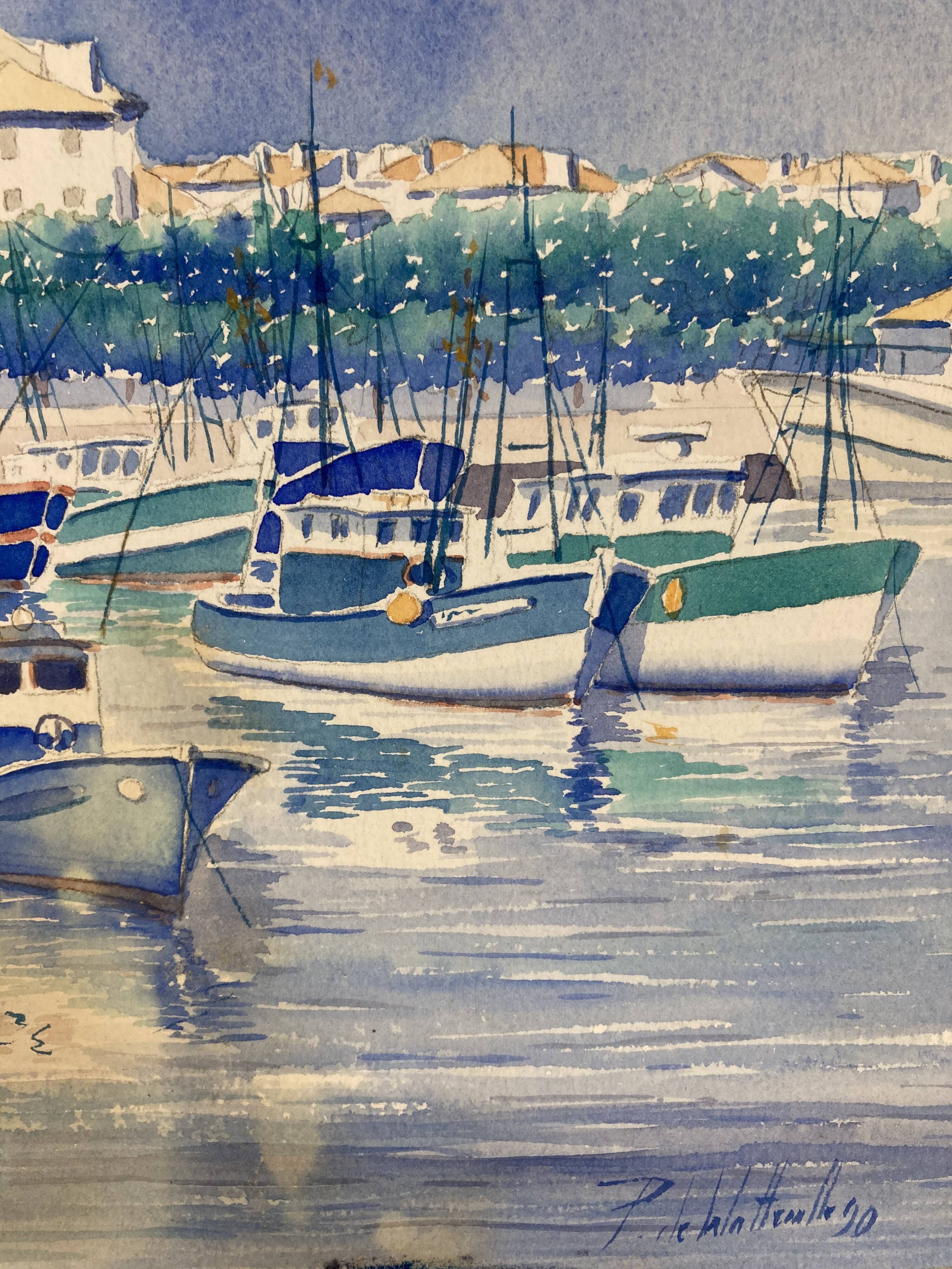 Aquarelle Marine Vintage Port de Saint-Jean-de-Luz