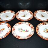 Sarreguemines service à dessert 12 assiettes faïence opaque bambou décor chinois asiatique polychrome