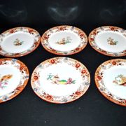 Sarreguemines dessert service 12 plates opaque earthenware bamboo polychrome Asian Chinese decor
