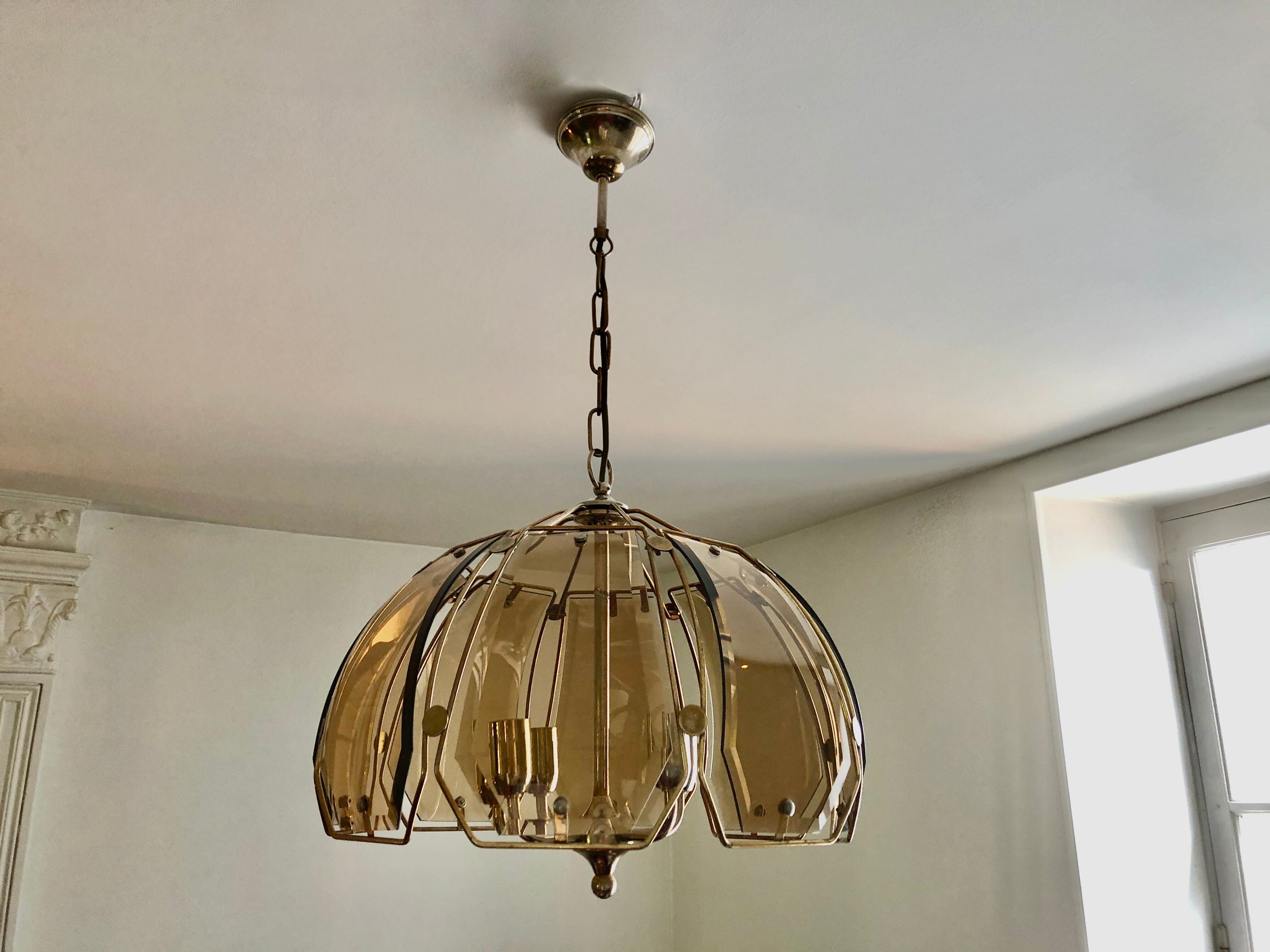 Golden Italian chandelier 4 burners 1970